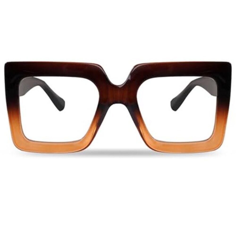 Oversized Square Blue Light Glasses Big Frame Computer Eyewear Brown 2 Tone